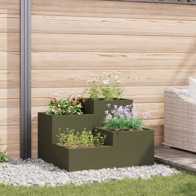 Berkfield Home Steel Garden Planter Tub in Green, W/D/H: 80 x 80 x 60 cm – 1