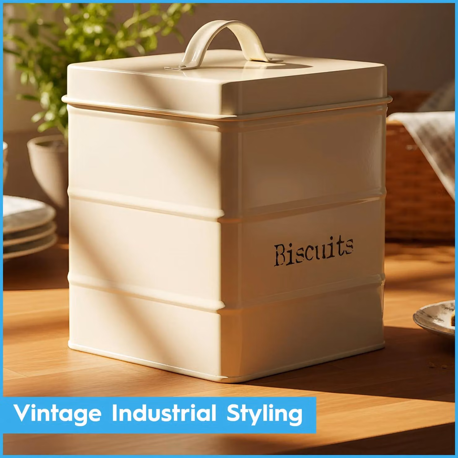Harbour Housewares Airtight Metal Biscuit Tin in Beige – 6