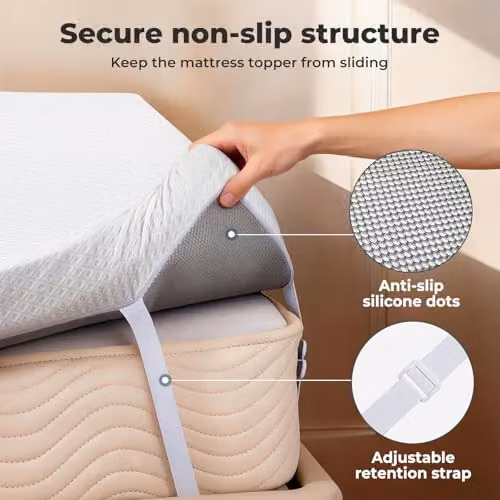 Lavio Cooling Gel Memory Foam Mattress Topper with Charcoal-Infused Foam and Washable Non-Slip Cover, Small Double, White – 7