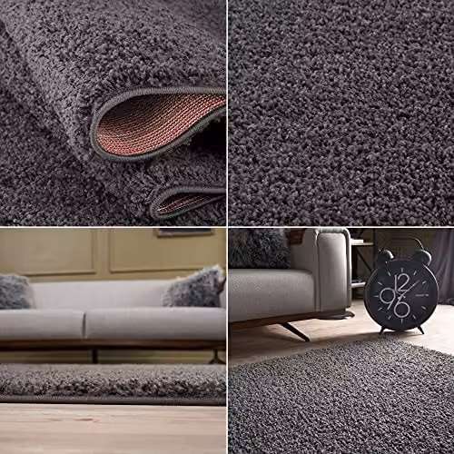 THE RUGS Plain Soft High Pile Shaggy Rug in Grey, W/D: 140 x 200 cm – 5