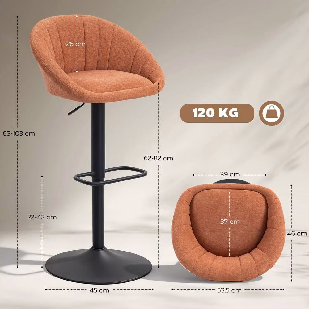 Havendro Set of 2 Modern Swivel Bar Stools in Orange Fabric with Metal Base – 2