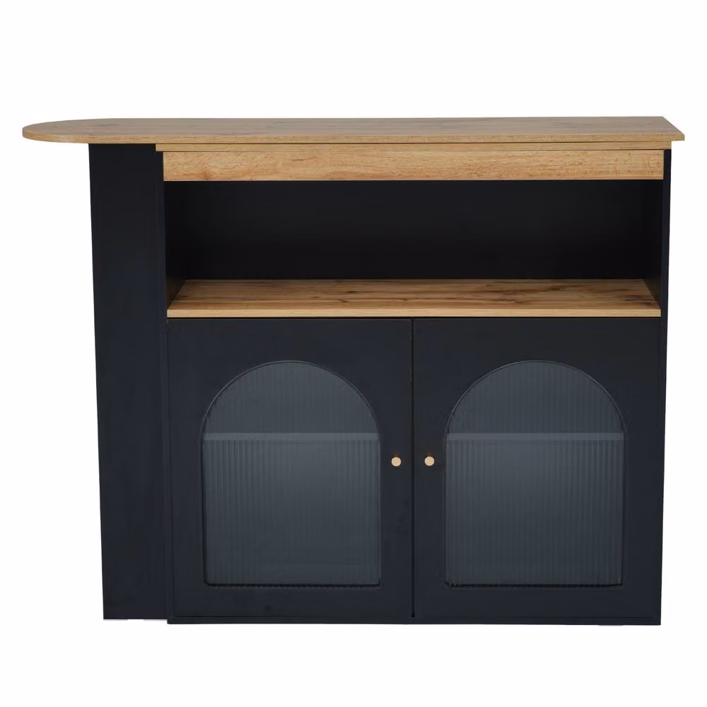 Merax Rotating Breakfast Bar Table with LED Light and Storage in Black – 7