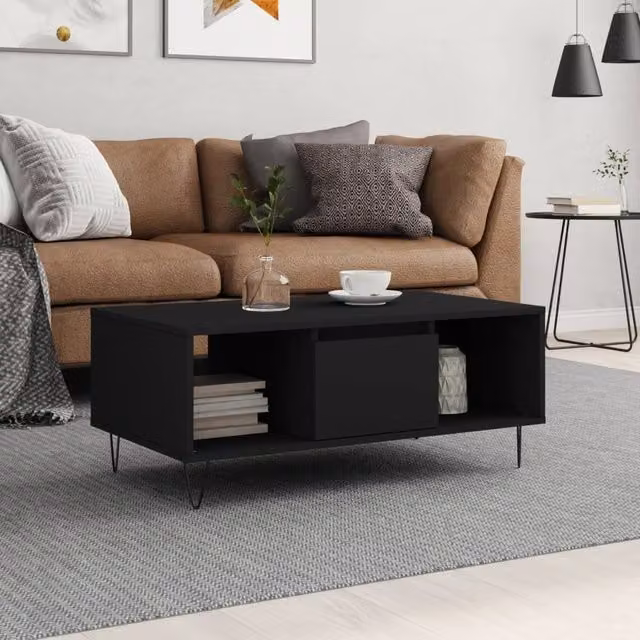 Berkfield Home Modern Black Rectangular Coffee Table, W/D/H: 90 x 50 x 36.5 cm