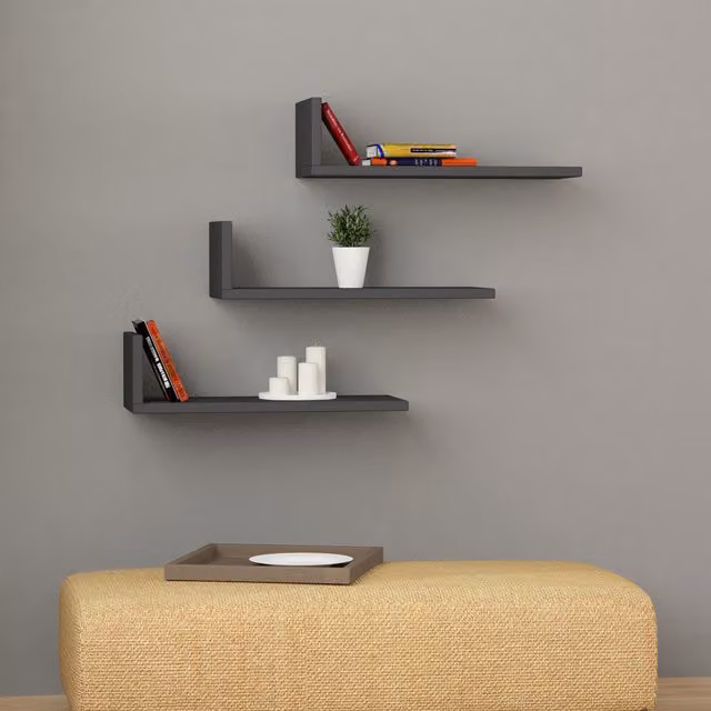 Decortie L Shape Modern Floating Corner Shelf in Anthracite Grey