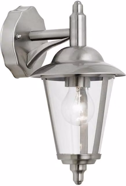 Loops IP44 Outdoor Wall Lantern in Silver Stainless Steel with Transparent Cover – 1