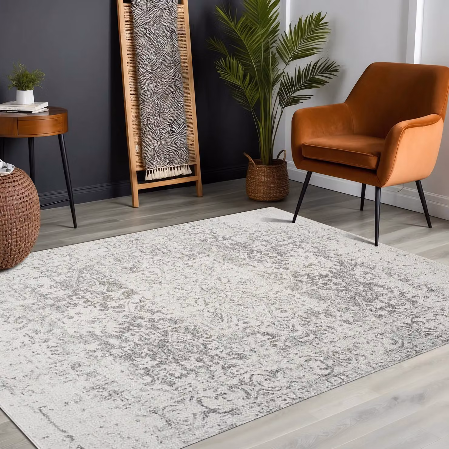Livabliss Harput Vintage Boho Living Room Rug in Grey, Blue, Orange and White, W/D/H: 160 x 220 cm – 2