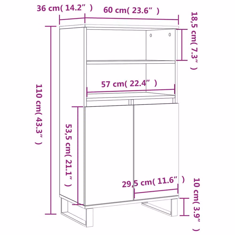 Berkfield Home Grey Sonoma Highboard in Engineered Wood W/D/H: 60 x 36 x 110 cm – 5