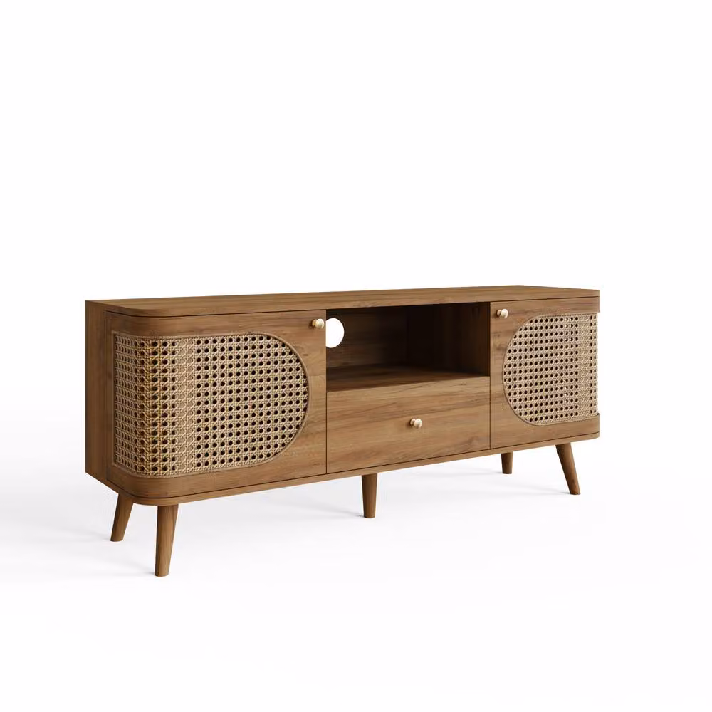 GFW Sorrel Modern Rattan TV Unit in Brown Oak with W: 140.0 cm, H: 59.5 cm – 2