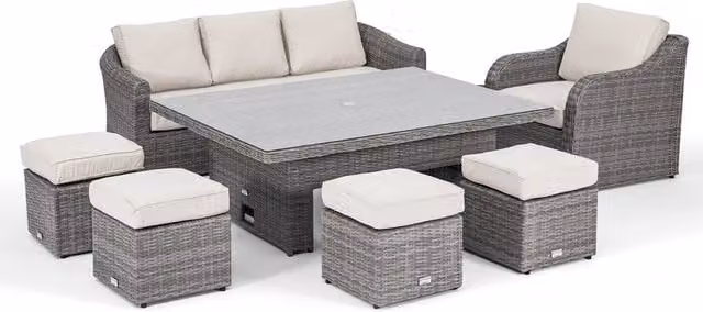 Primrose Living Classic 8 Seater Rattan Sofa Set with Rising Coffee Table in Grey