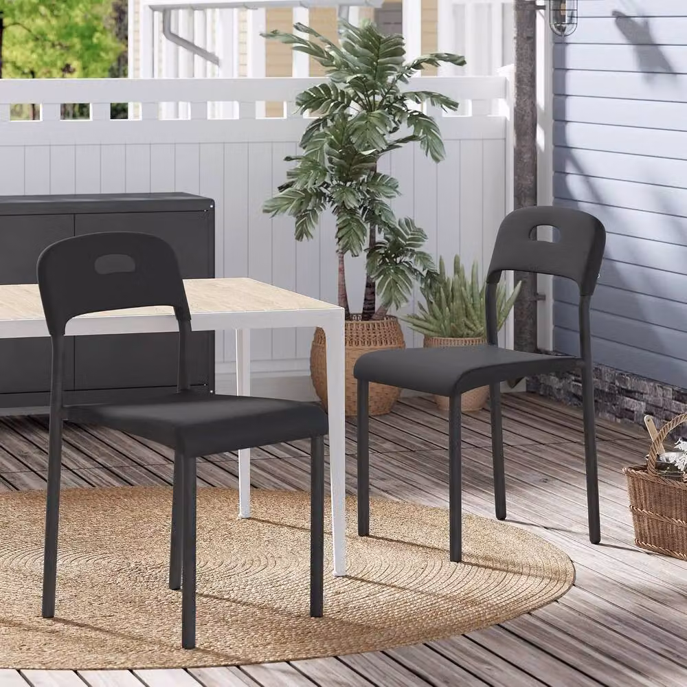 London Boutique Set of 2 Modern Stackable Black Plastic and Metal Kitchen Side Chairs – 5