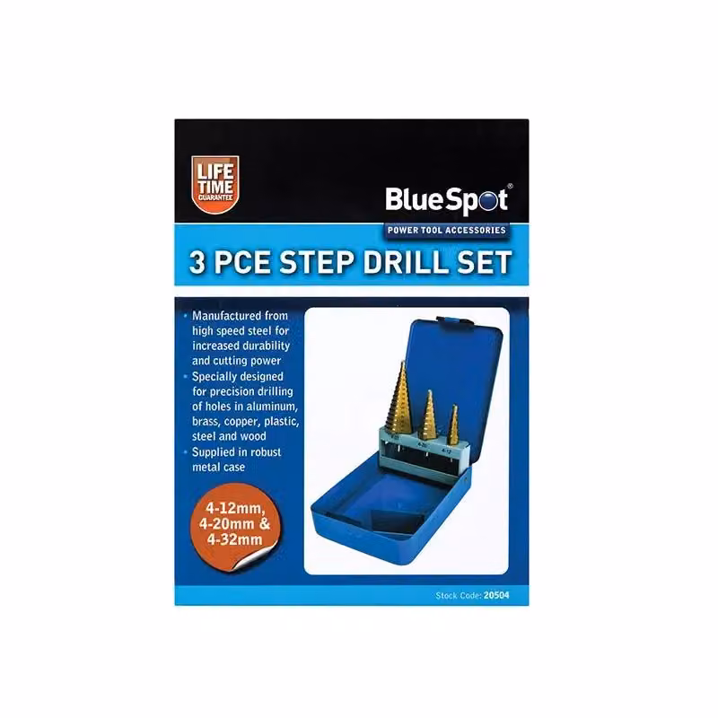 Bluespot Tools 3 Piece Step Drill Set, 4-32mm, Gold and Multicolour Steel – 2