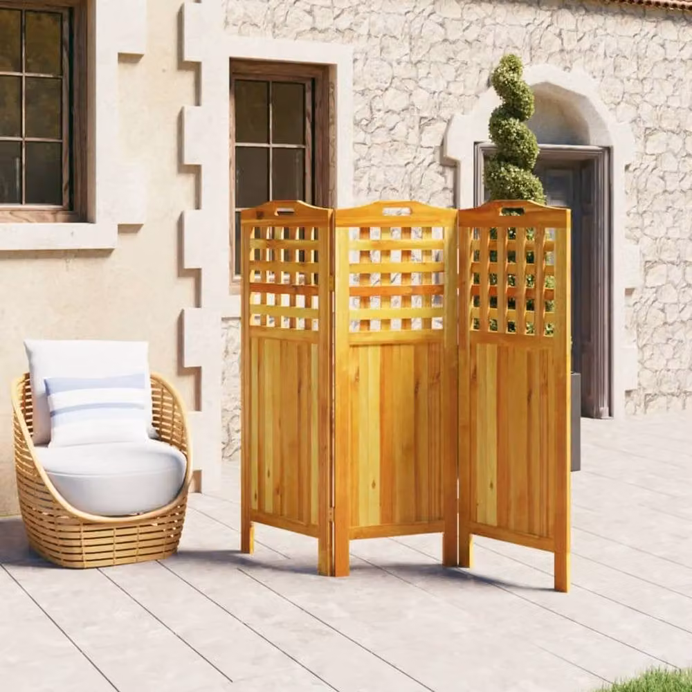 Berkfield Home 3-Panel Acacia Wood Room Divider in Brown, W/D/H: 121.5 x 2 x 115 cm – 3