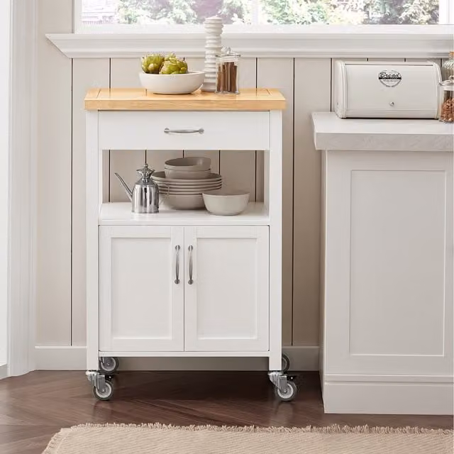SoBuy Modern Kitchen Storage Serving Trolley with Drawer and Shelf in White and Yellow