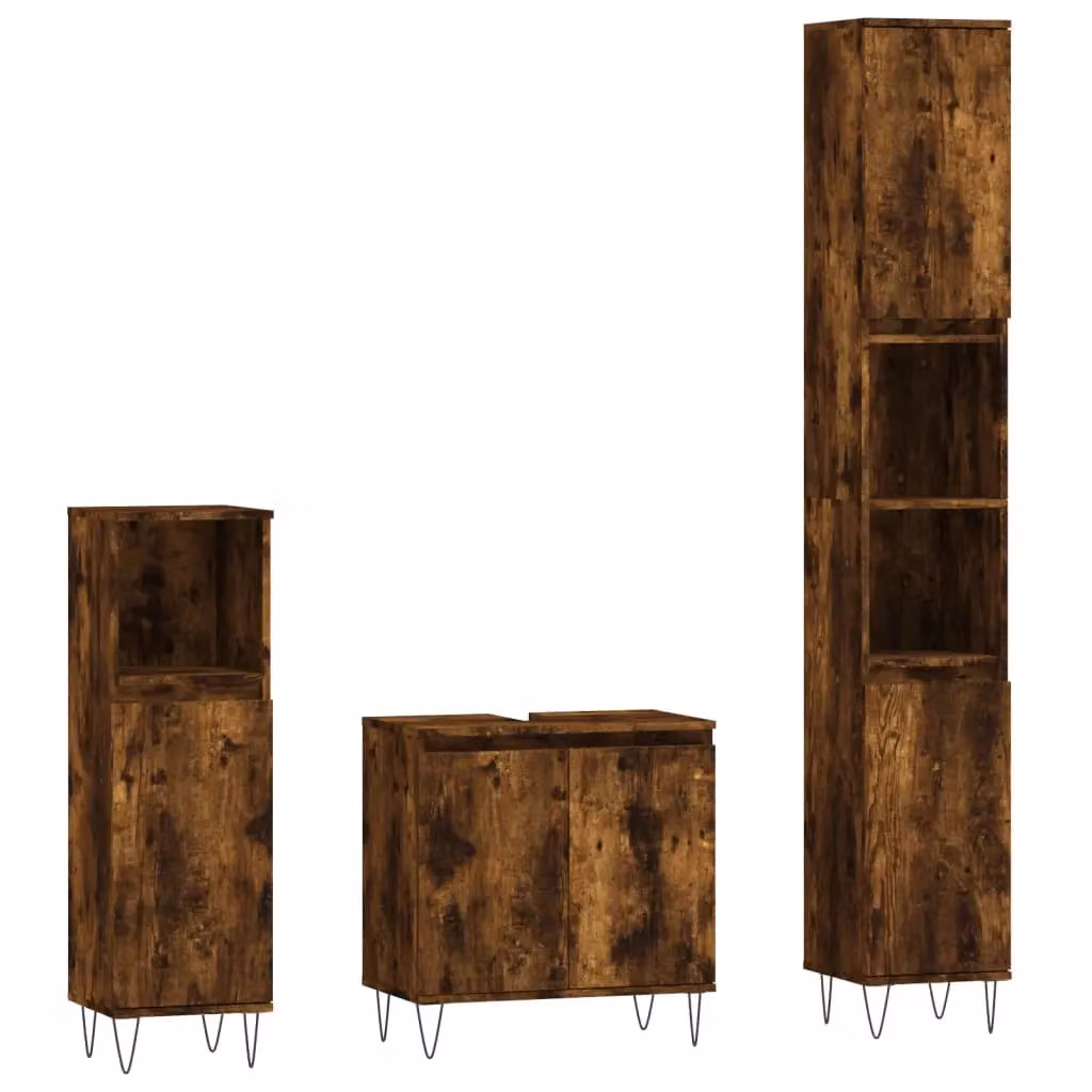 Berkfield Home 3 Piece Modern Bathroom Cabinet Set in Smoked Oak Brown – 2