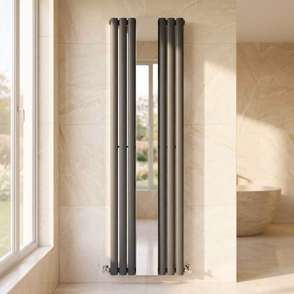 Balterley Embrace Vertical 1 Panel Radiator and Mirror, Anthracite Grey, H 180.0 cm x W 49.9 cm – 4