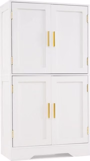 Havendro Freestanding Tall Pantry Cabinet with 4 Hinged Doors in Matt White