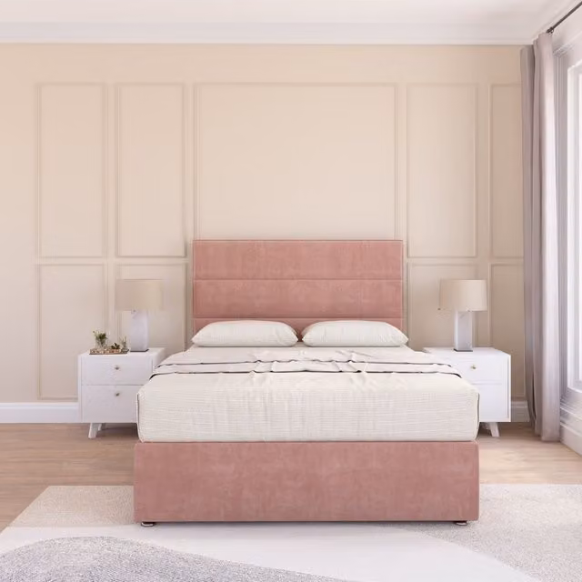 Sloomy Texas Super King Plush Velvet Memory Foam Bed Set with Headboard and Hybrid Mattress in Pink