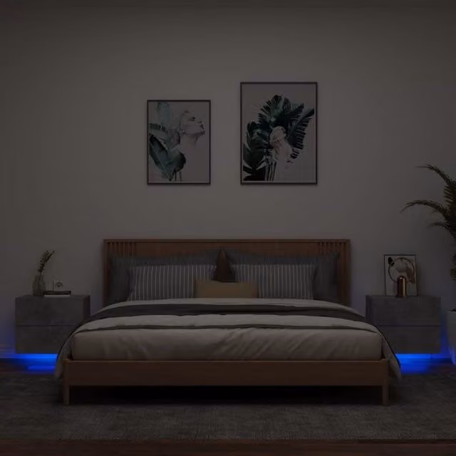 Berkfield Home Wall-mounted Bedside Cabinets with Integrated LED Lights, Set of 2, Concrete Grey