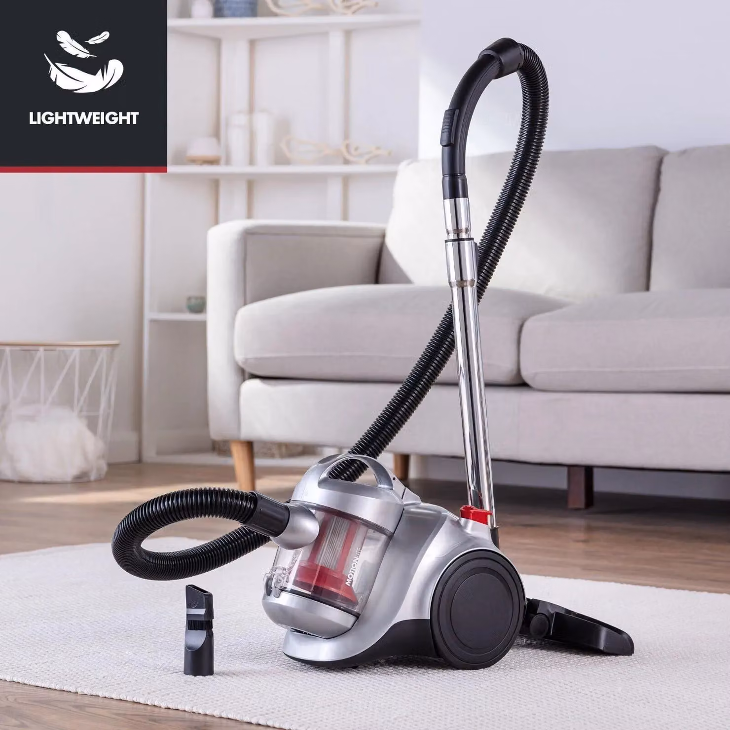 Ewbank MotionLite Bagless Cylinder Vacuum Cleaner in Silver and Red with 1.5L Capacity and HEPA Washable Filter – 2