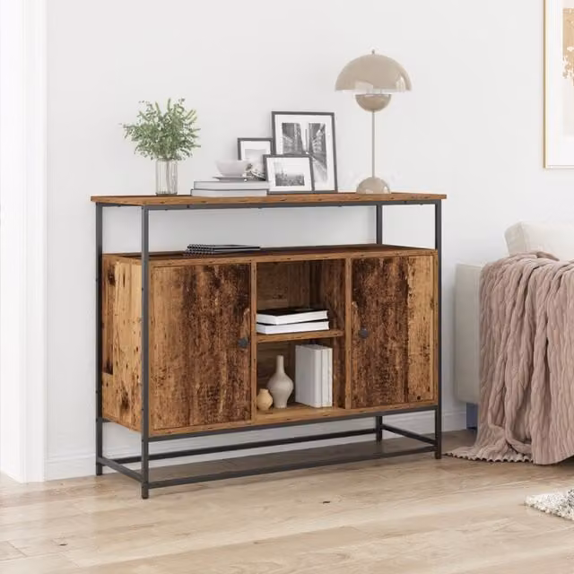Berkfield Home Industrial Sideboard in Brown Old Wood and Steel, W/D/H: 100 x 35 x 80 cm – 1
