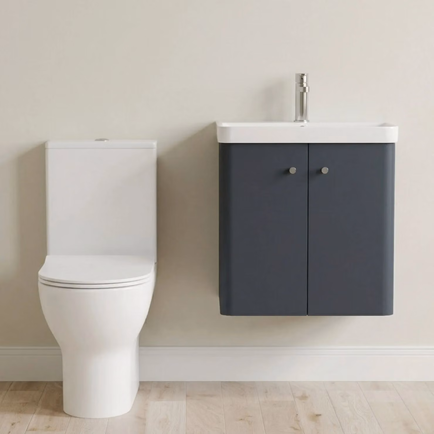 Balterley Modern Wall Mounted 2 Door Grey Bathroom Vanity Unit with Tap and Toilet Pack, W: 57.9 cm – 4