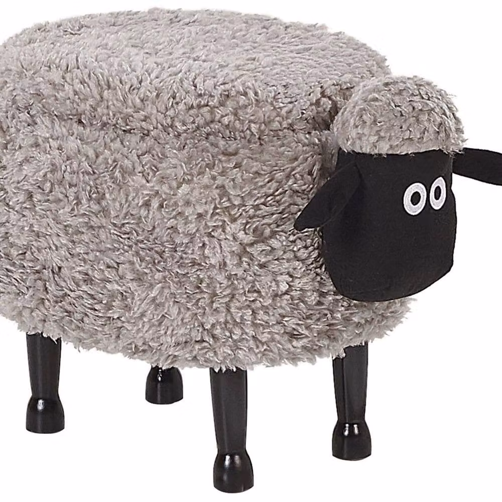 Wyld and Coco Pasture Pals Grey Faux Fur Animal Stool with Hidden Storage for Children – 1