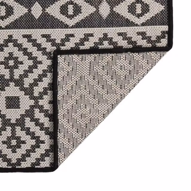 Berkfield Home Outdoor Flatweave Striped Rug in Black, W/D: 140 x 200 cm