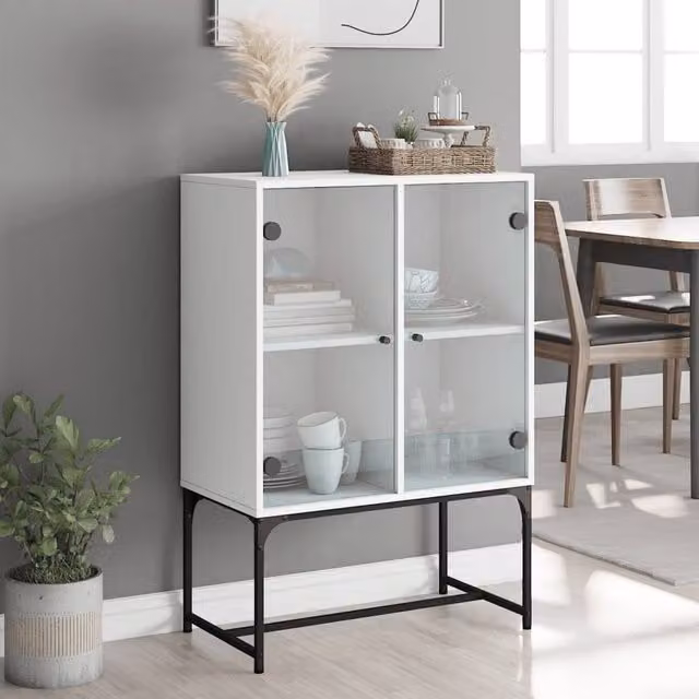 Berkfield Home Side Cabinet with Glass Doors, White, W: 69 cm, D: 37 cm, H: 100 cm