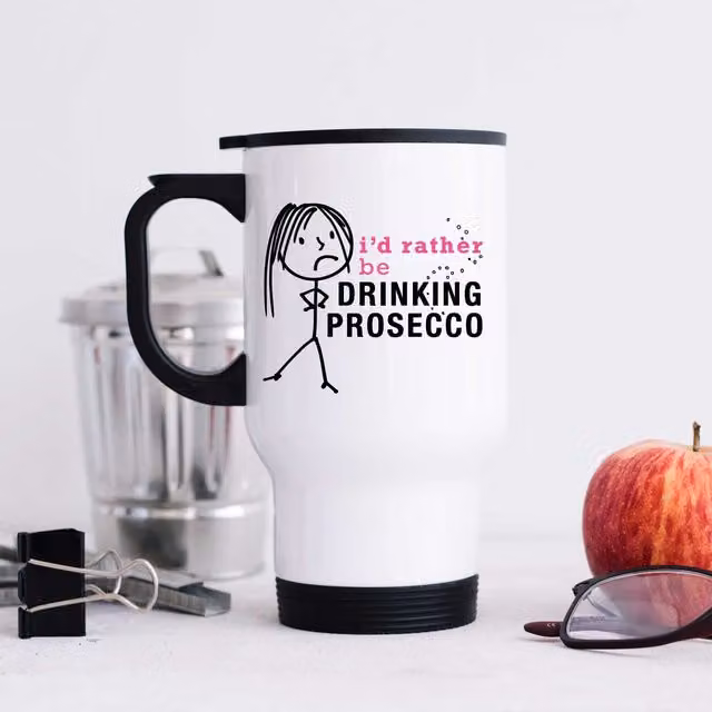 60 Second Makeover Women's I'd Rather Be Drinking Prosecco Metal Travel Mug in White – 1