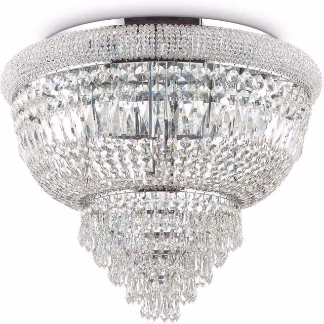 Ideal Lux Dubai 6 Light Crystal Ceiling Chandelier in Chrome with E14 Base