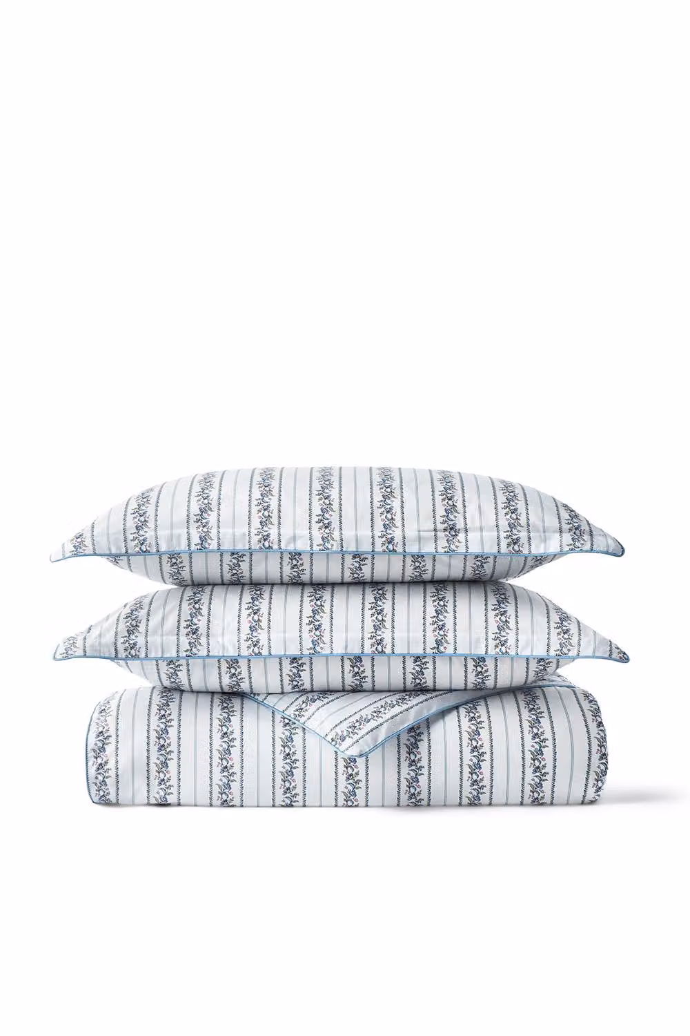 Christy Clara Jacobean Floral Striped Percale Cotton Duvet Cover Set in Blue, W: 180 cm, H: 200 cm – 2