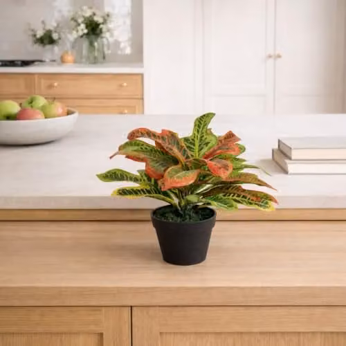Leaf Design Multicolour Tropical Artificial Potted Plant for Tabletop, H 40.0 cm x W 12.5 cm x D 12.5 cm – 2