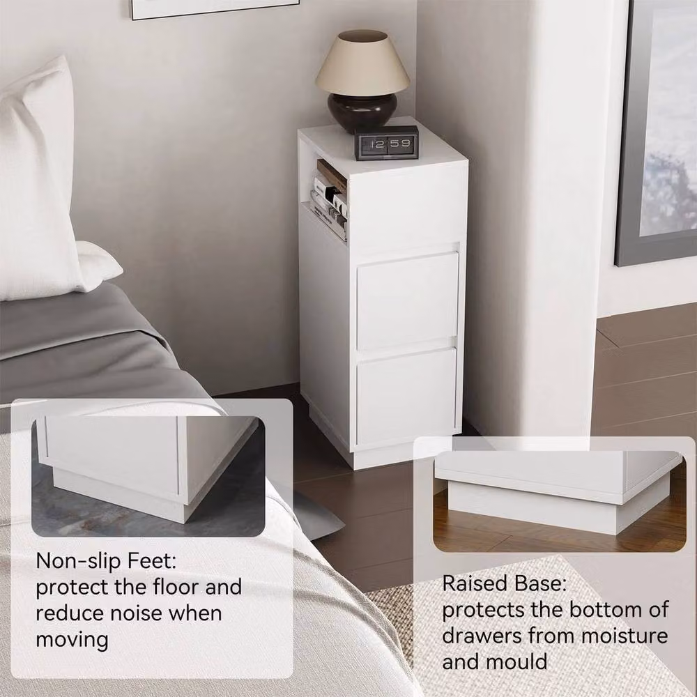 NESTLUNE 2 Drawer Wooden Bedroom Bedside Cabinet in White, W: 100 cm, D: 15 cm – 5
