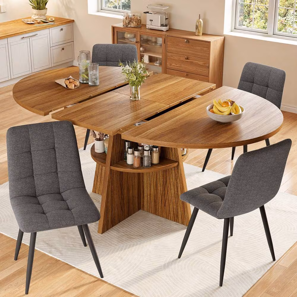 BTM Extendable Round to Oval Dining Table in Brown, W/D/H: 110 x 110 x 76 cm – 2