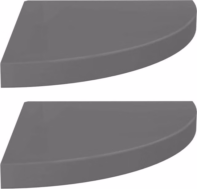 Berkfield Home Set of 2 High Gloss Grey Floating Corner Shelves, W/D/H: 35 x 35 x 3.8 cm