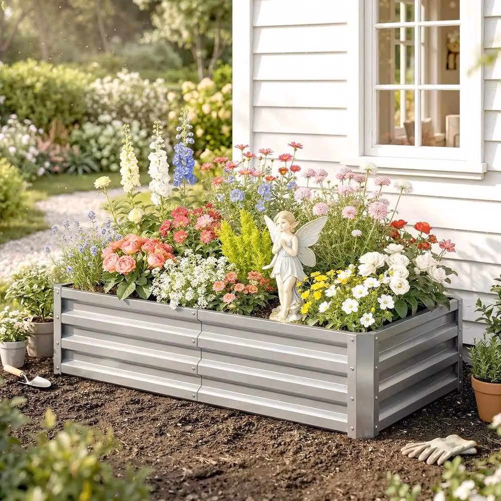 NESTLUNE Raised Garden Bed Elevated Planter Box in Silver, W/D/H: 60 x 60 x 30.5 cm – 6