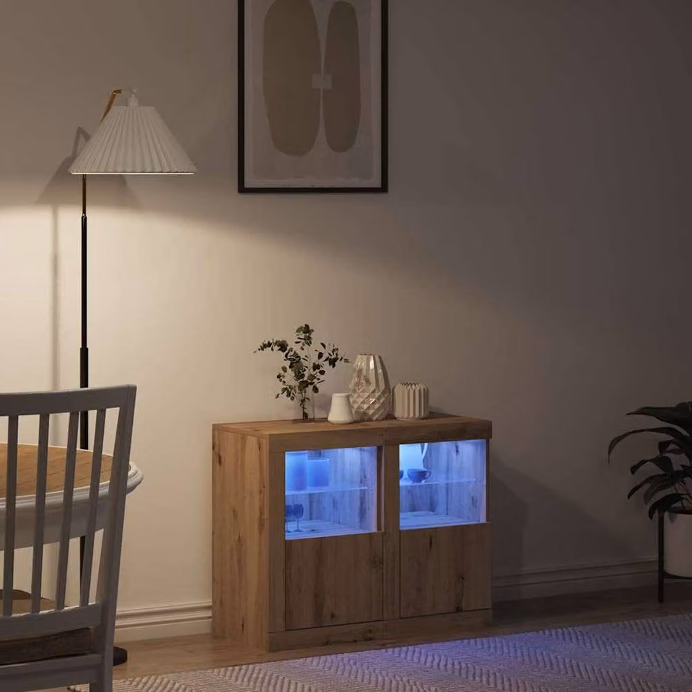 Berkfield Home Artisan Oak Side Cabinets with Integrated LED Lights, Set of 2, Brown, W: 41 cm, D: 37 cm, H: 67 cm – 4