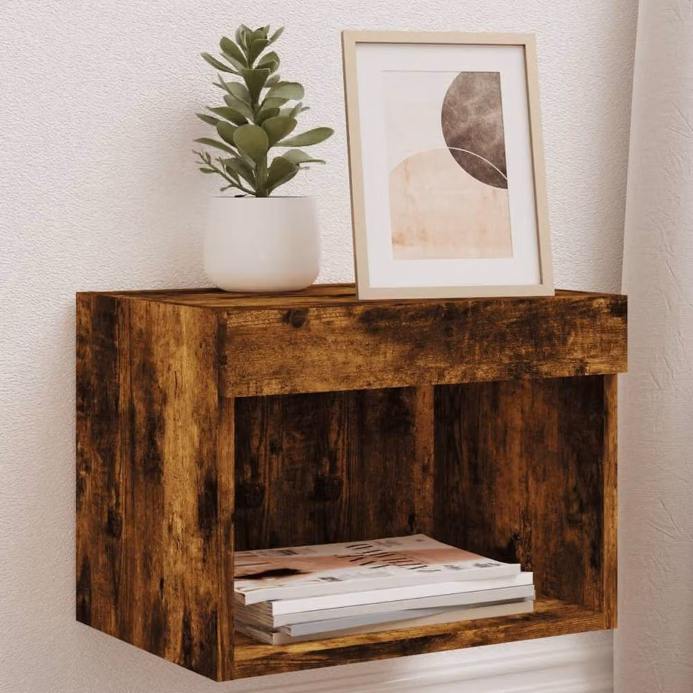 Berkfield Home Wall-mounted Decorative Bedside Cabinets with Integrated LED Lights, Brown, Set of 2 – 2