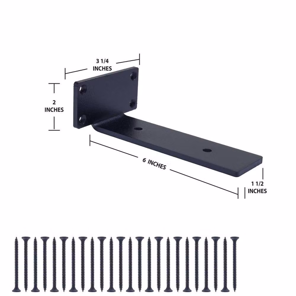 Kelvenix Black Steel Floating Scaffold Shelf with 4 Brackets, W: 1000 cm, D: 52 cm, H: 14.5 cm – 2