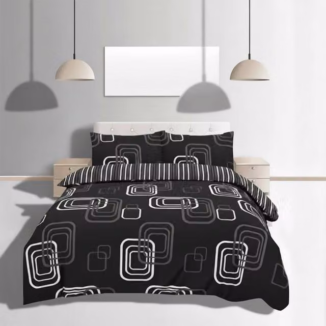 Home Sweet Home UK MonoGrid Design Polycotton Duvet Cover and Pillowcase Set in Black, W/D/H: 220 x 220 x 200 cm – 1