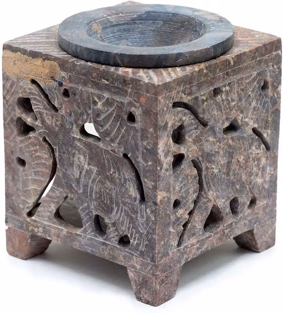 KDMK Square Elephant Soapstone Oil Burner in Brown