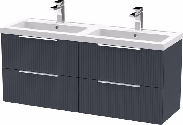 Balterley Fluted Wall Hung 4 Drawer Vanity Basin Unit and Basin, Dark Grey, W: 120 cm