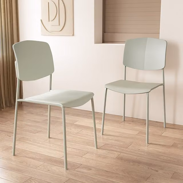 Pair of Academy Green Kitchen and Dining Chairs with Plastic Seat and Metal Legs