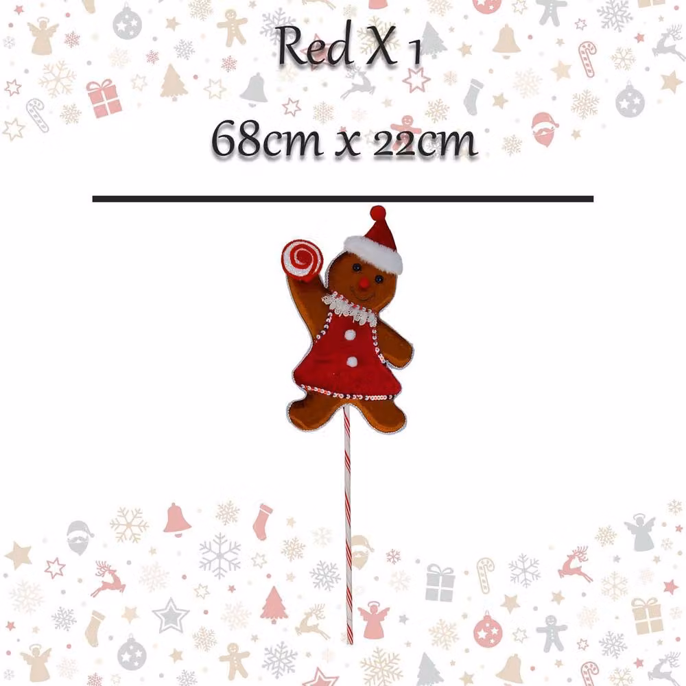 VFM e-Store Christmas Gingerbread Woman Pick, Red and Multicolour, H 68 cm x W 22 cm – 2
