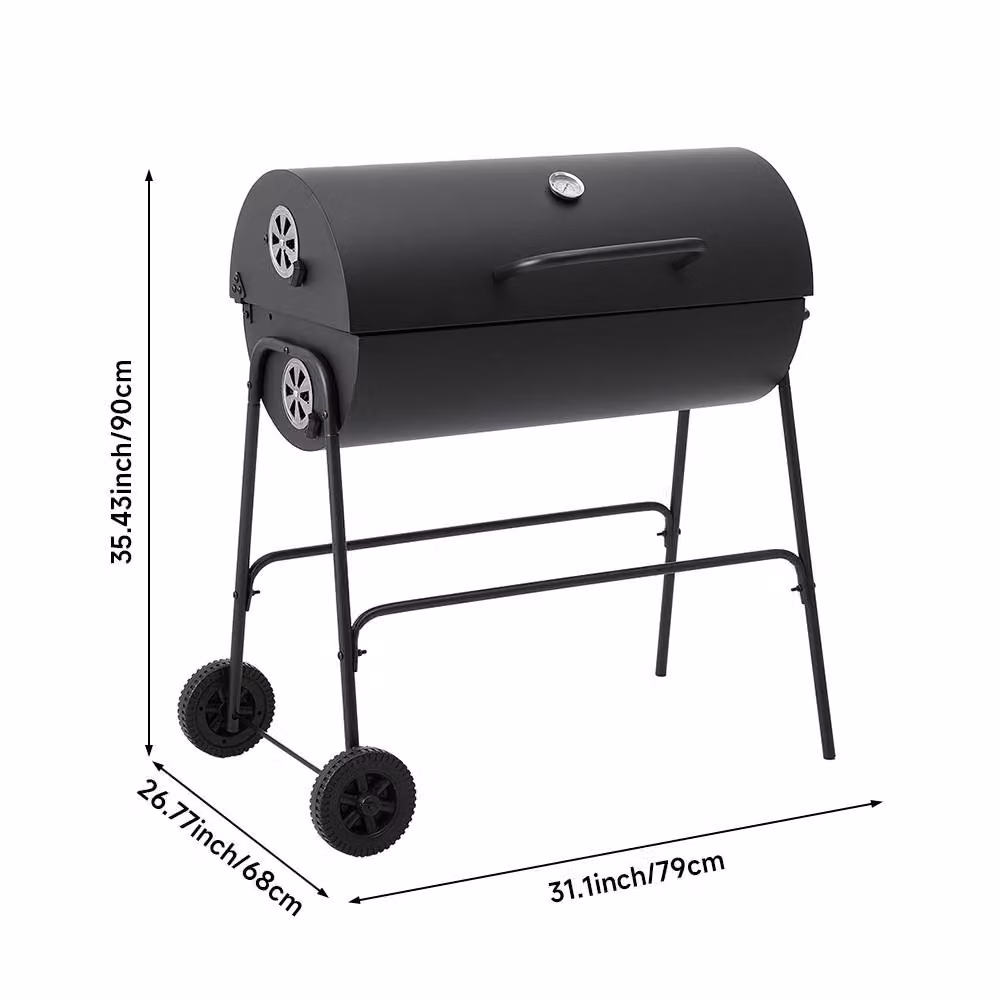 Living and Home Steel Charcoal Garden Grill with Wheels in Black, W/D/H: 79 x 68 x 90 cm – 7