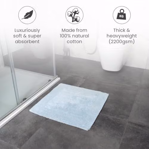 Allure Bath Fashions Elegance Reversible Heavyweight Cotton Shower Mat, Baby Blue, W/D/H: 55 x 55 x 1 cm – 3