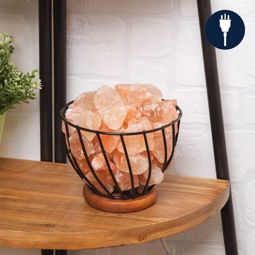 Dragodirect Himalayan Rock Salt Metal Basket Lamp, Orange Natural Crystal Night Light – 3