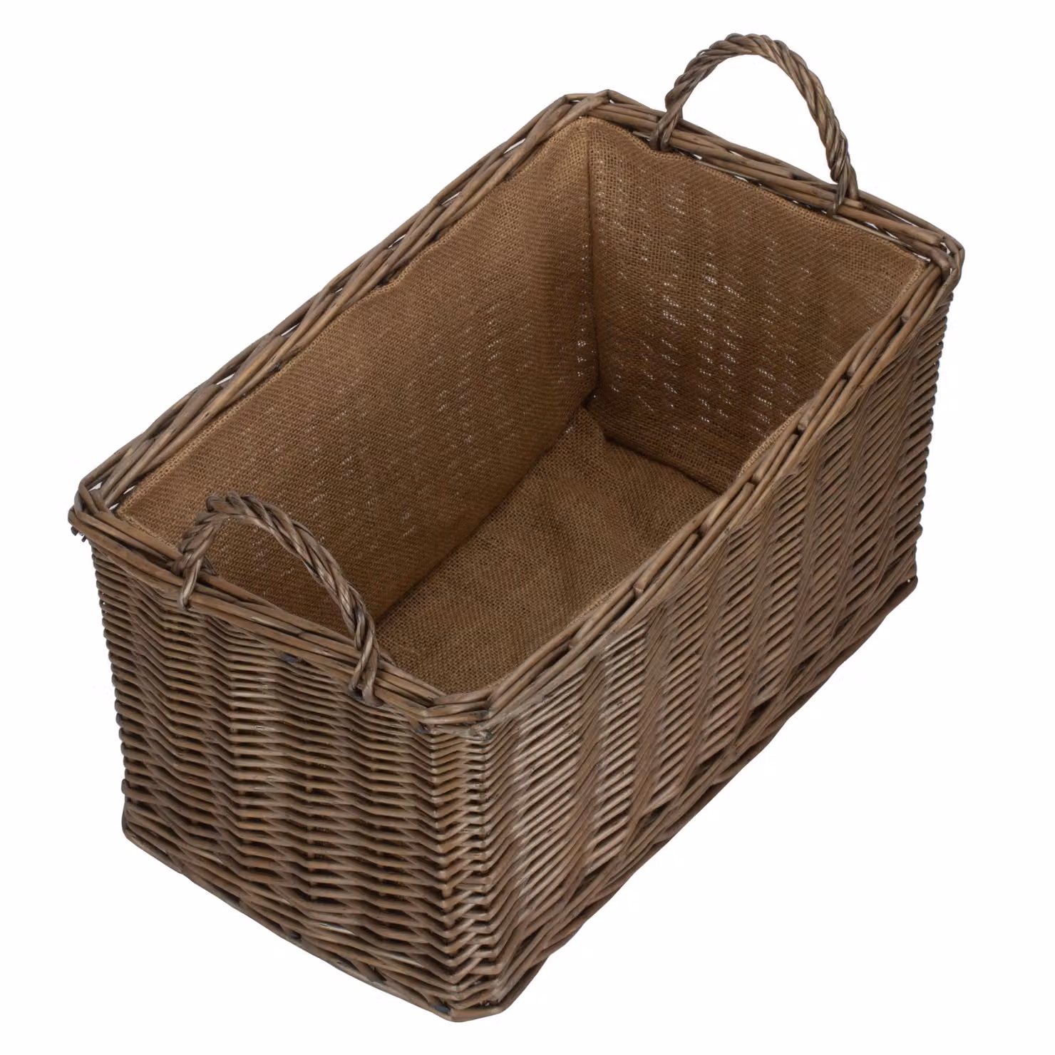 Red Hamper Antique Wash Rectangular Wicker Basket with Hessian Lining in Brown, Width: 37 cm – 2