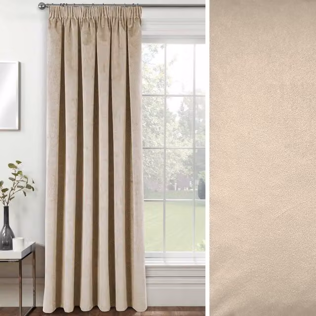 Oxford Cream Blackout Velvet Thermal Insulating Single Door Curtain with Multifunction Tape