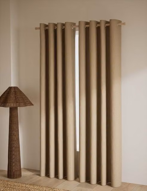 M&S Dark Taupe Basketweave Eyelet Curtains, Thermal Insulating and Opaque